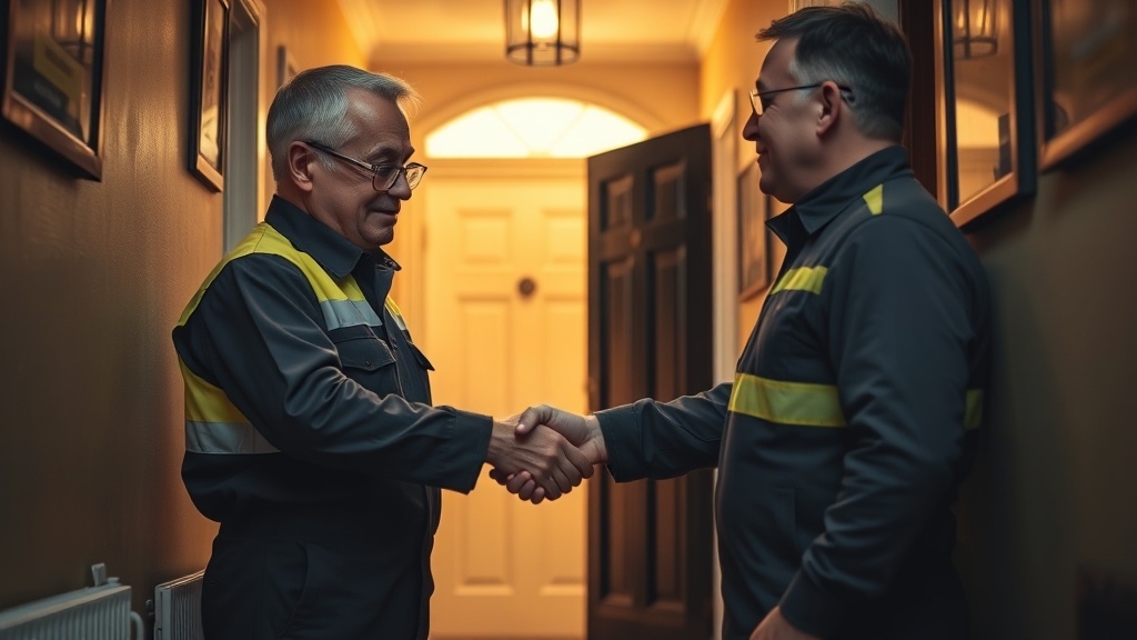 Engineer shaking hands with a Tottenham homeowner after locating their leak
